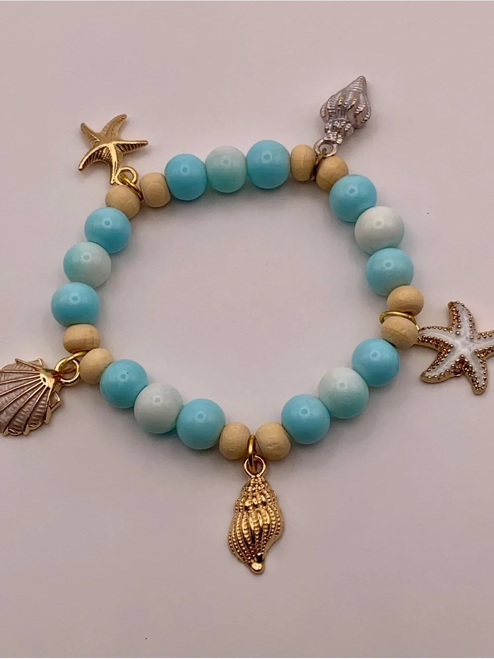 Sea Charm Beaded Bracelet - Turquoise & Cream - Picture 2 of 2